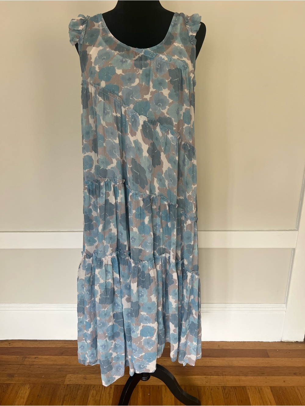 Hatch Maternity Anaelle Blue White Poppy Floral Sleeveless Maxi Dress Sz 1 Small